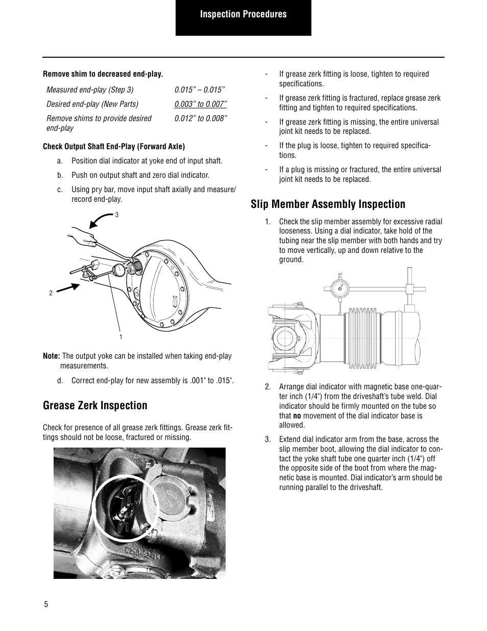 Grease zerk inspection, Slip member assembly inspection | Spicer Driveshafts Service Manual User Manual | Page 8 / 36