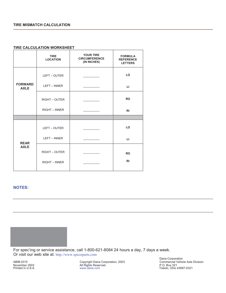 Spicer Tire Matching Guidelines and Calculations User Manual | Page 3 / 3