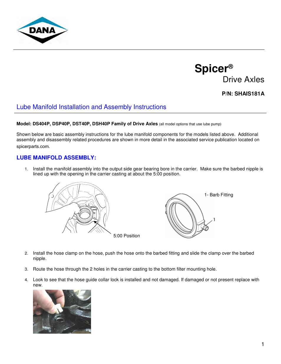 Spicer Lube Manifold User Manual | 2 pages