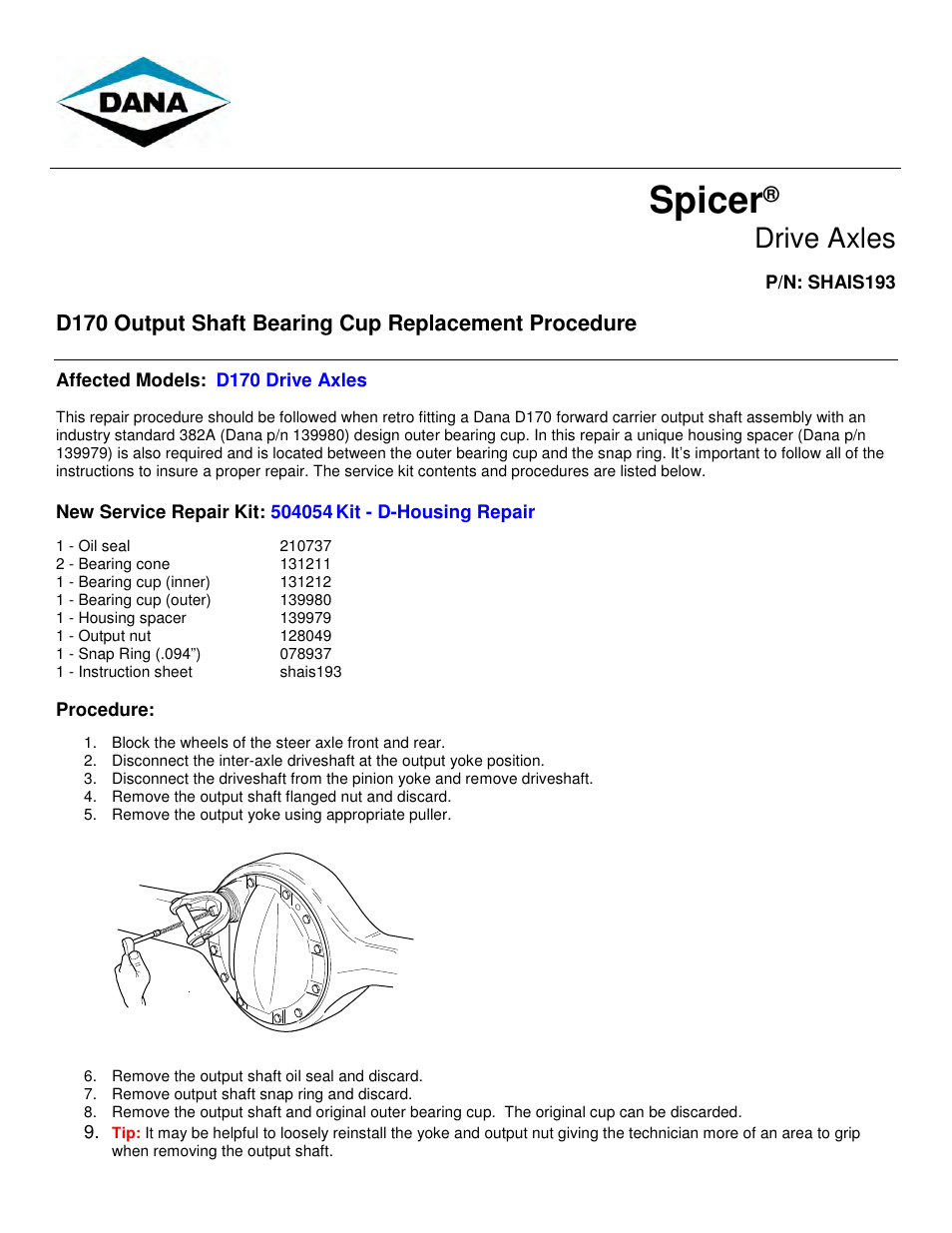 Spicer D170 Output User Manual | 2 pages