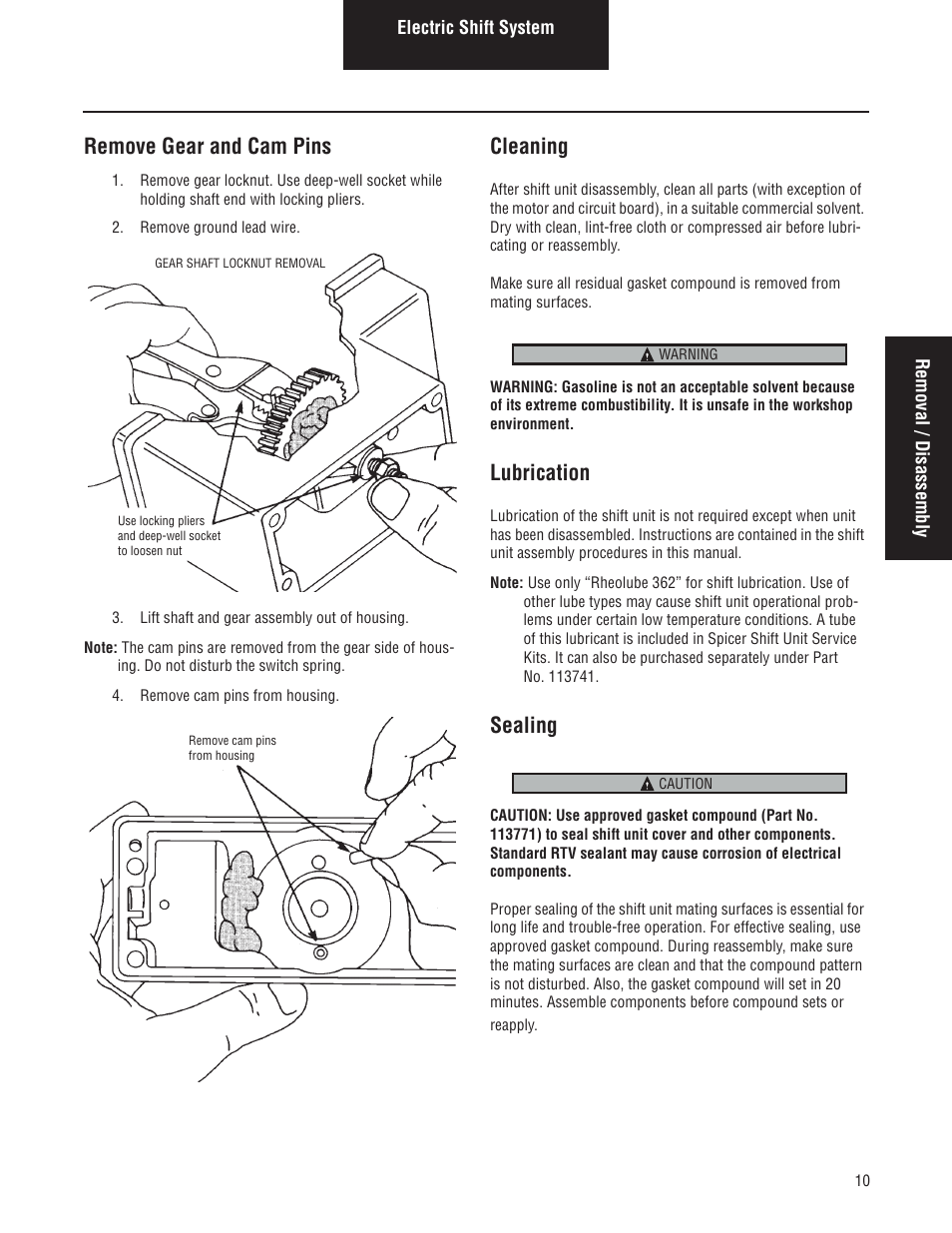 Remove gear and cam pins, Cleaning, Lubrication | Sealing | Spicer Drive Axles Service Manual Axle Shift Systems, 2-Speed Single Rear Axles User Manual | Page 13 / 33