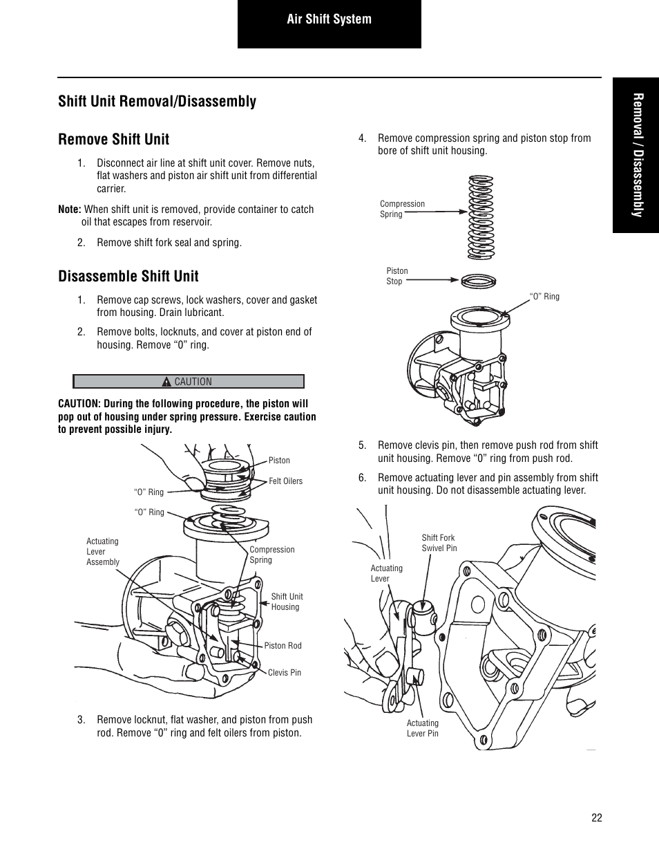 Shift unit removal/disassembly remove shift unit, Disassemble shift unit, Air shift system removal / disassembly | Spicer Drive Axles Service Manual Axle Shift Systems, 2-Speed Single Rear Axles User Manual | Page 25 / 33