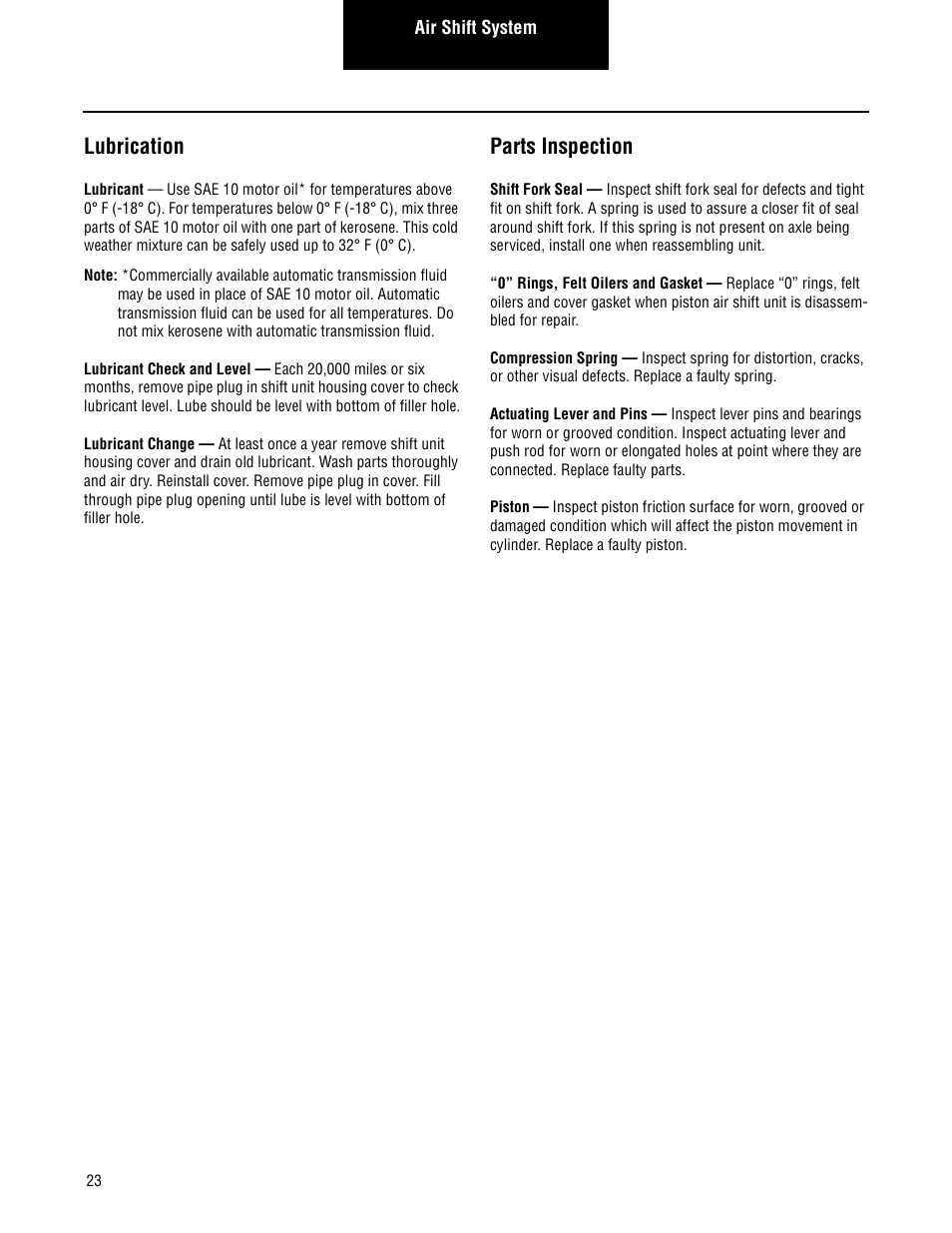 Lubrication, Parts inspection | Spicer Drive Axles Service Manual Axle Shift Systems, 2-Speed Single Rear Axles User Manual | Page 26 / 33