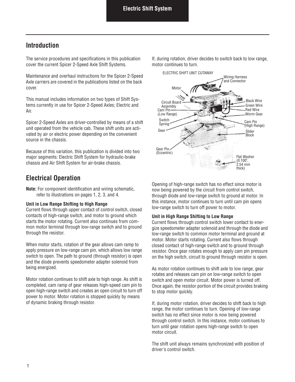 Introduction, Electrical operation, Electric shift system | Spicer Drive Axles Service Manual Axle Shift Systems, 2-Speed Single Rear Axles User Manual | Page 4 / 33