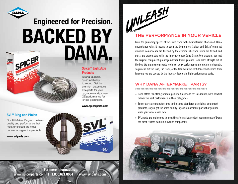 Backed by dana, Engineered for precision | Spicer Dana Aftermarket Performance Brochure User Manual | Page 2 / 9