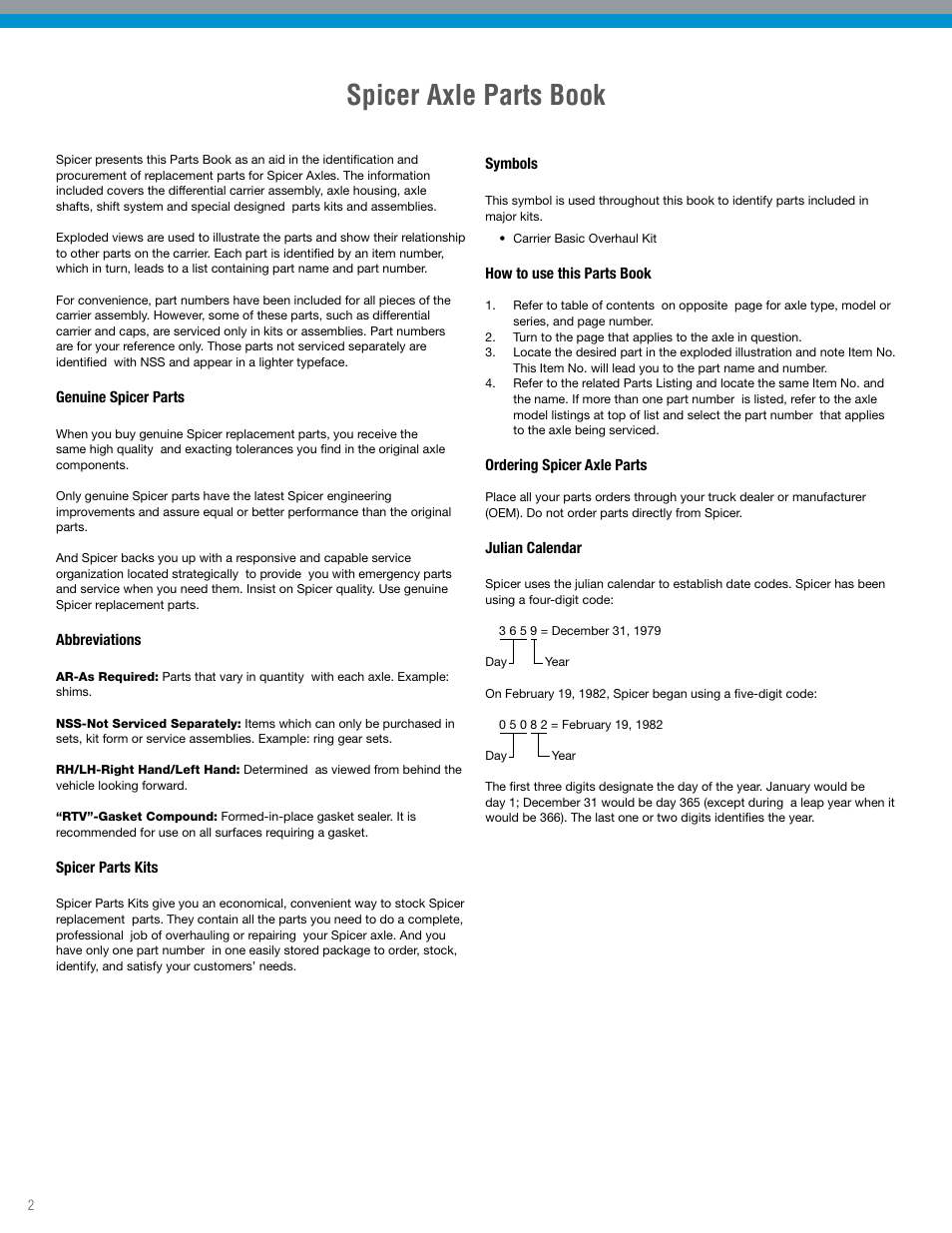 Spicer axle parts book | Spicer IPL: Tandem Drive Axle Illustrated Parts List - All Non-Current Models User Manual | Page 2 / 36