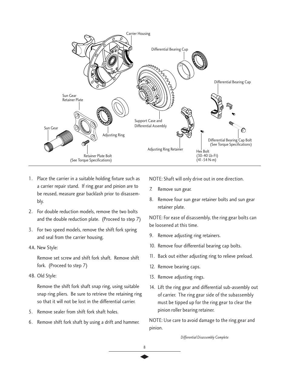 Disassembly of diff carrier, Disassembly of differential carriers | Spicer Drive Axles Service Manual G & M User Manual | Page 10 / 32