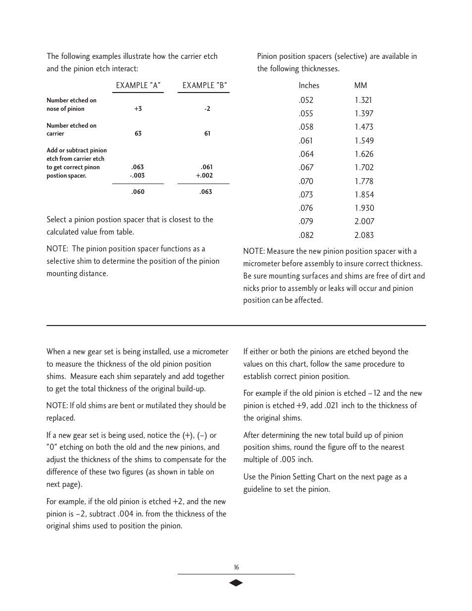 Pinion setting, Pinion position | Spicer Drive Axles Service Manual G & M User Manual | Page 18 / 32