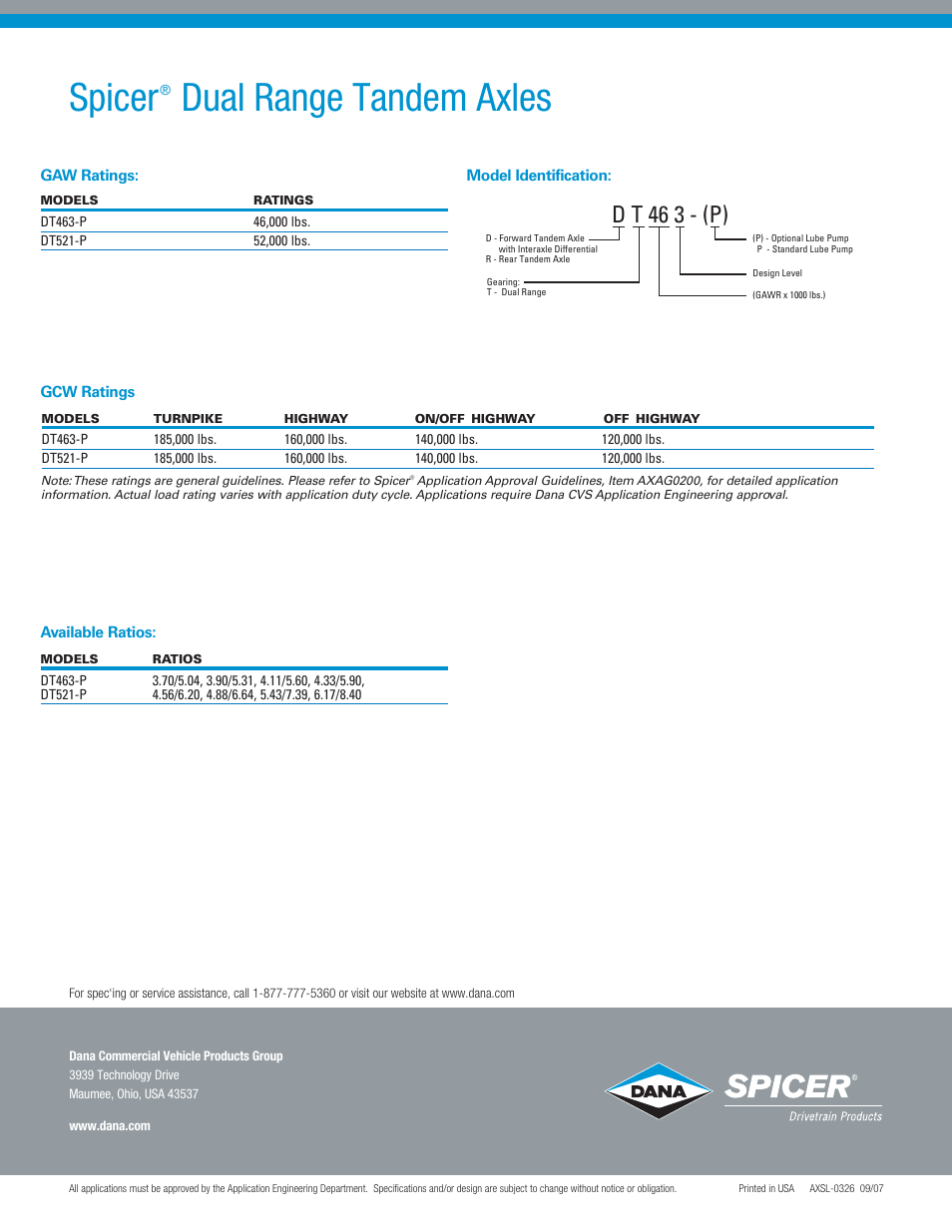 Spicer, Dual range tandem axles, D t 46 3 - (p) | Spicer Dual Range Tandem Axles User Manual | Page 2 / 2