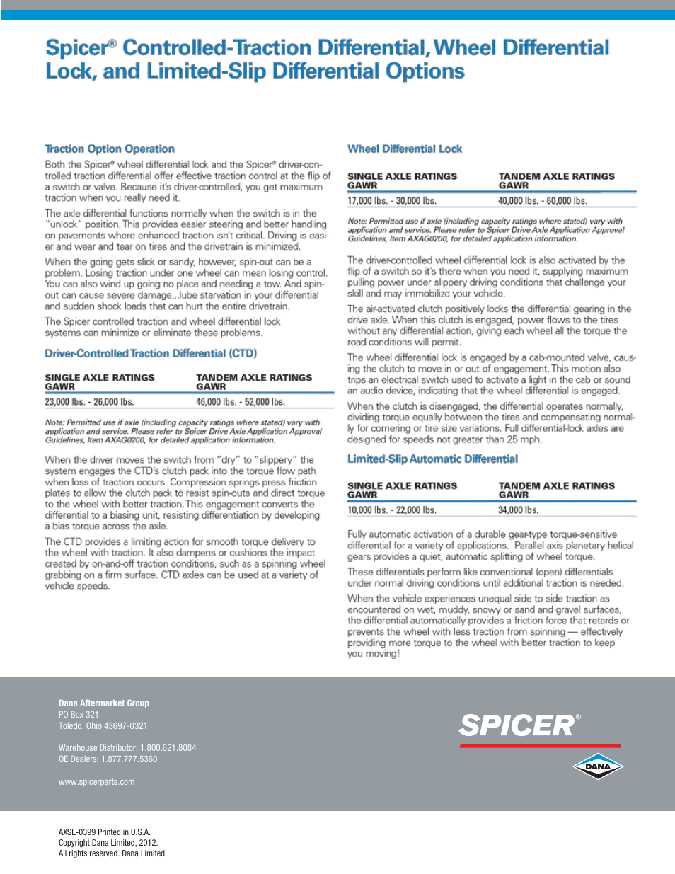 Spicer Controlled-Traction Differential, Wheel Differential Lock, Limited-Slip Differential User Manual | Page 2 / 2
