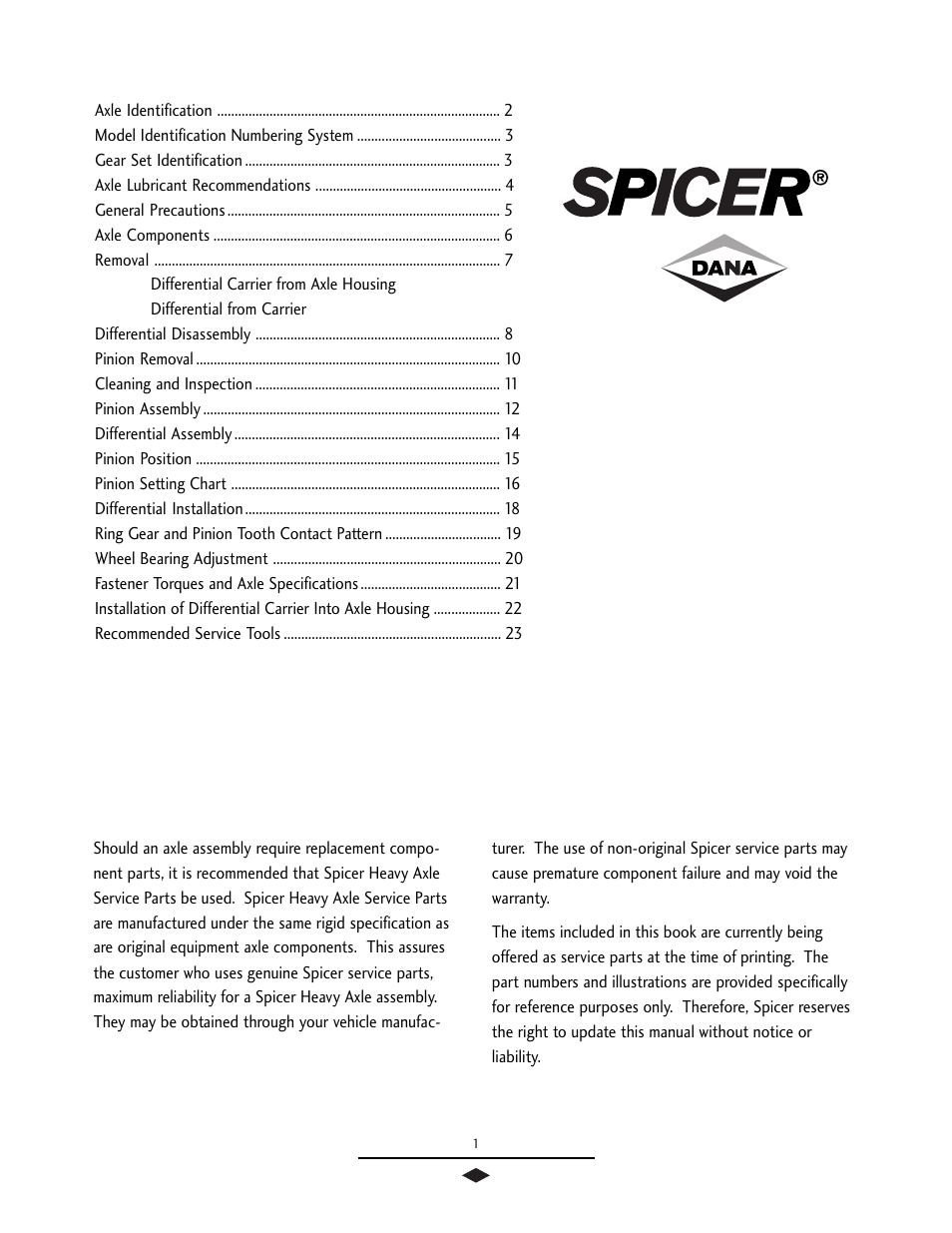 Spicer Drive Axles Service Manual J175-S, J190-S, J210-S, J220-S, J230-SB, W230-S User Manual | Page 3 / 28