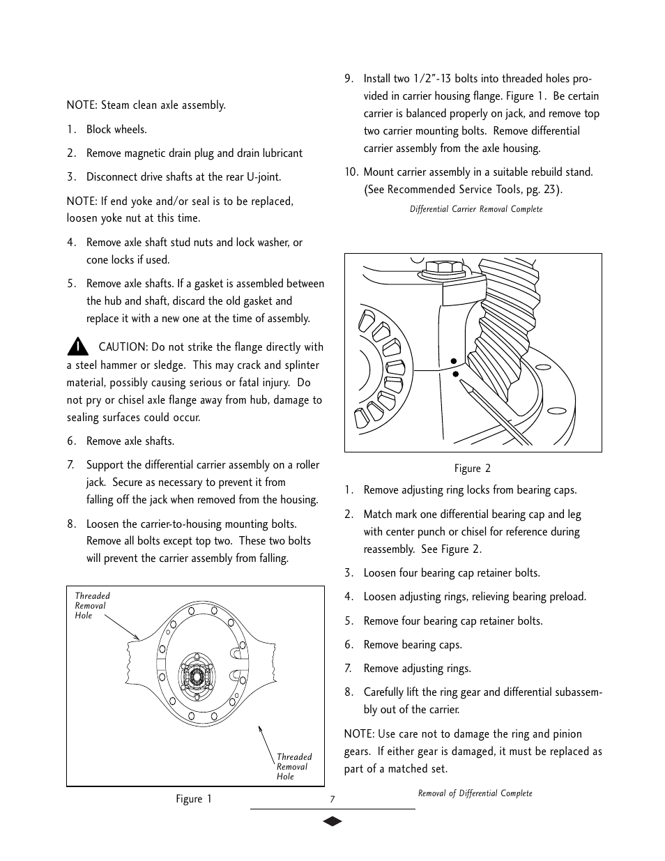 Removal | Spicer Drive Axles Service Manual J175-S, J190-S, J210-S, J220-S, J230-SB, W230-S User Manual | Page 9 / 28