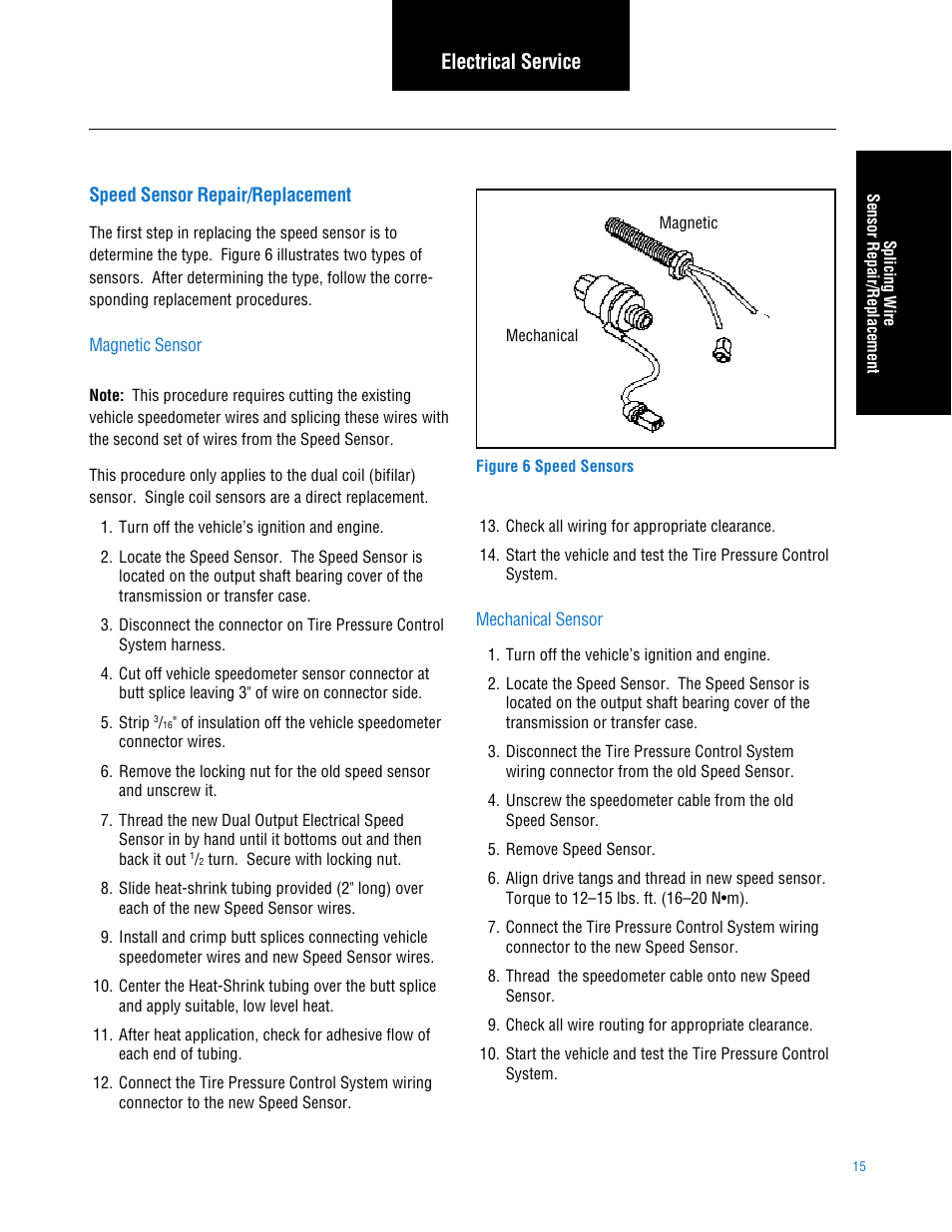 Speed sensor repair/replacement, Electrical service | Spicer TPCS (Tire Pressure Control System) Service Manual User Manual | Page 15 / 60