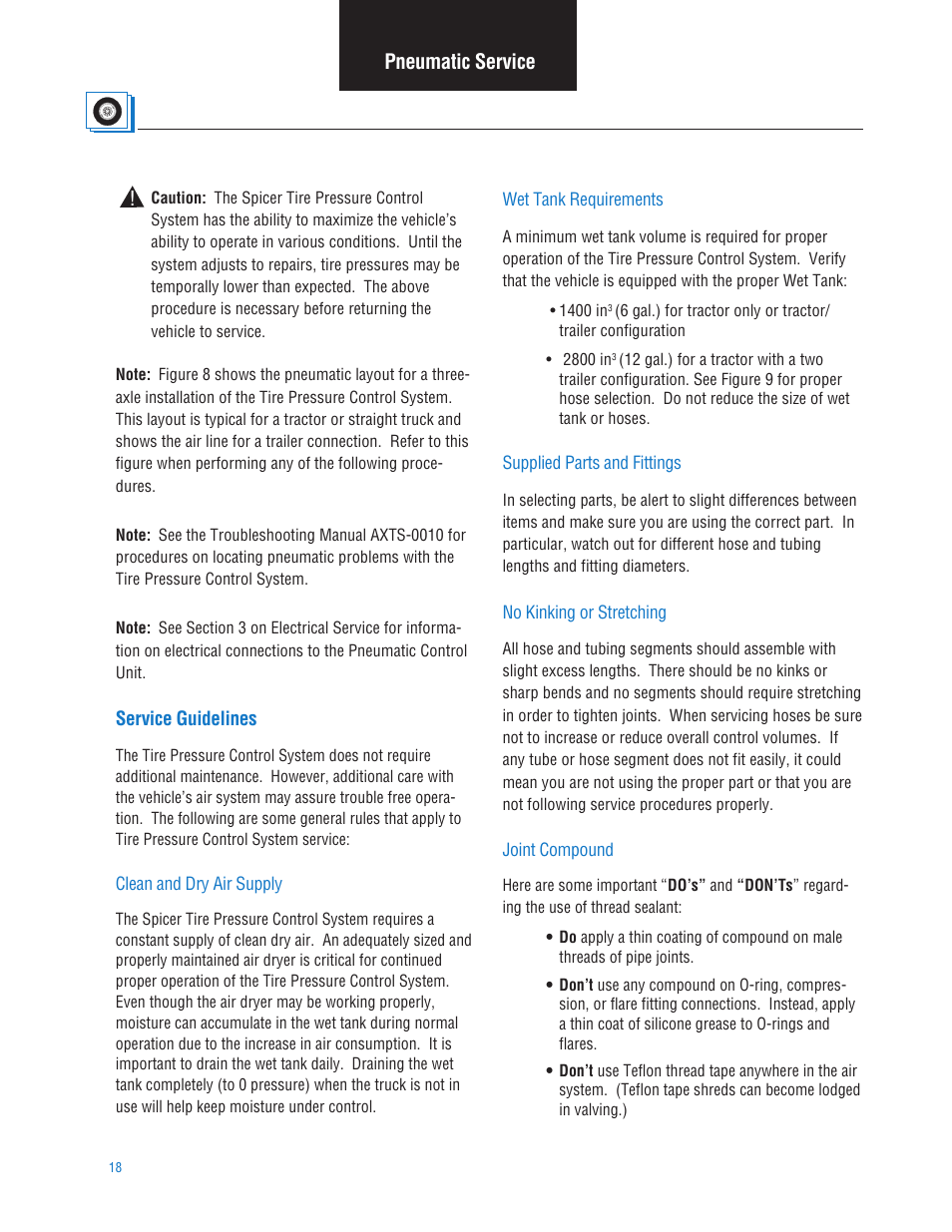 Pneumatic service, Service guidelines, Section 4: pneumatic service | Spicer TPCS (Tire Pressure Control System) Service Manual User Manual | Page 18 / 60