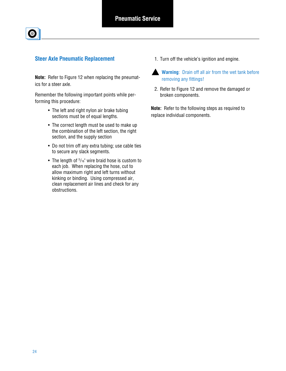 Steer axle pneumatic replacement, Pneumatic service | Spicer TPCS (Tire Pressure Control System) Service Manual User Manual | Page 24 / 60