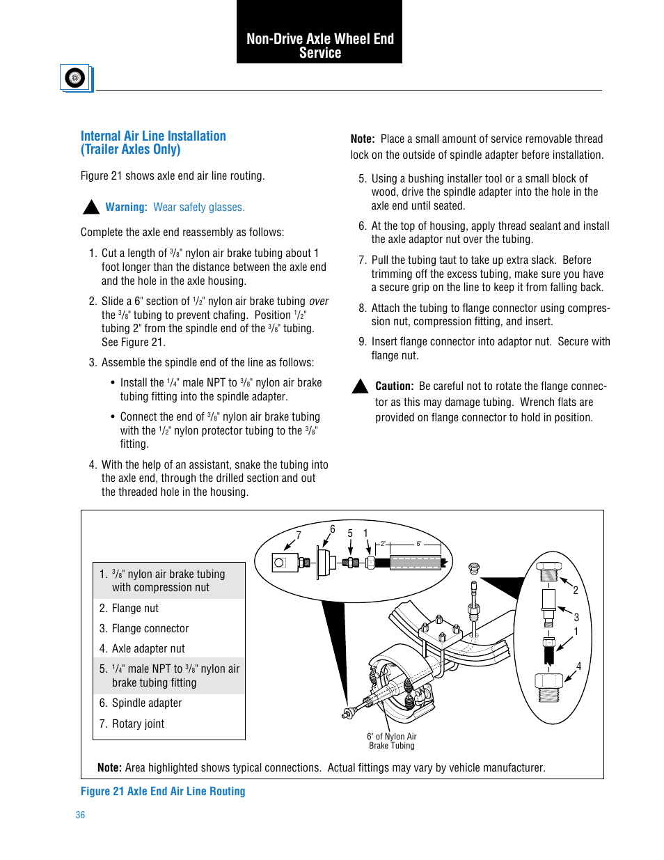 Internal air line installation (trailer only), Non-drive axle wheel end service | Spicer TPCS (Tire Pressure Control System) Service Manual User Manual | Page 36 / 60
