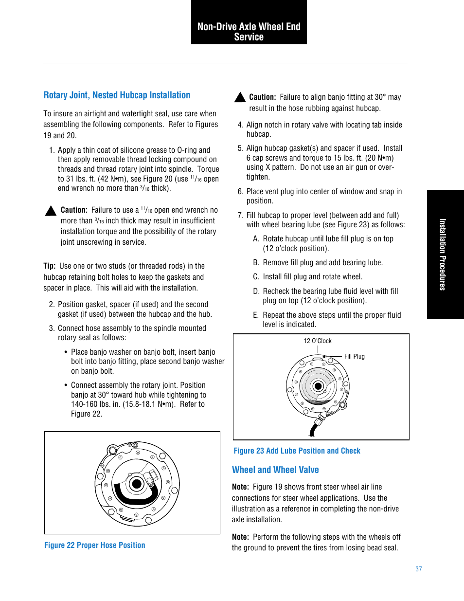 Rotary joint, nested hubcap installation, Wheel and wheel valve, Non-drive axle wheel end service | Spicer TPCS (Tire Pressure Control System) Service Manual User Manual | Page 37 / 60