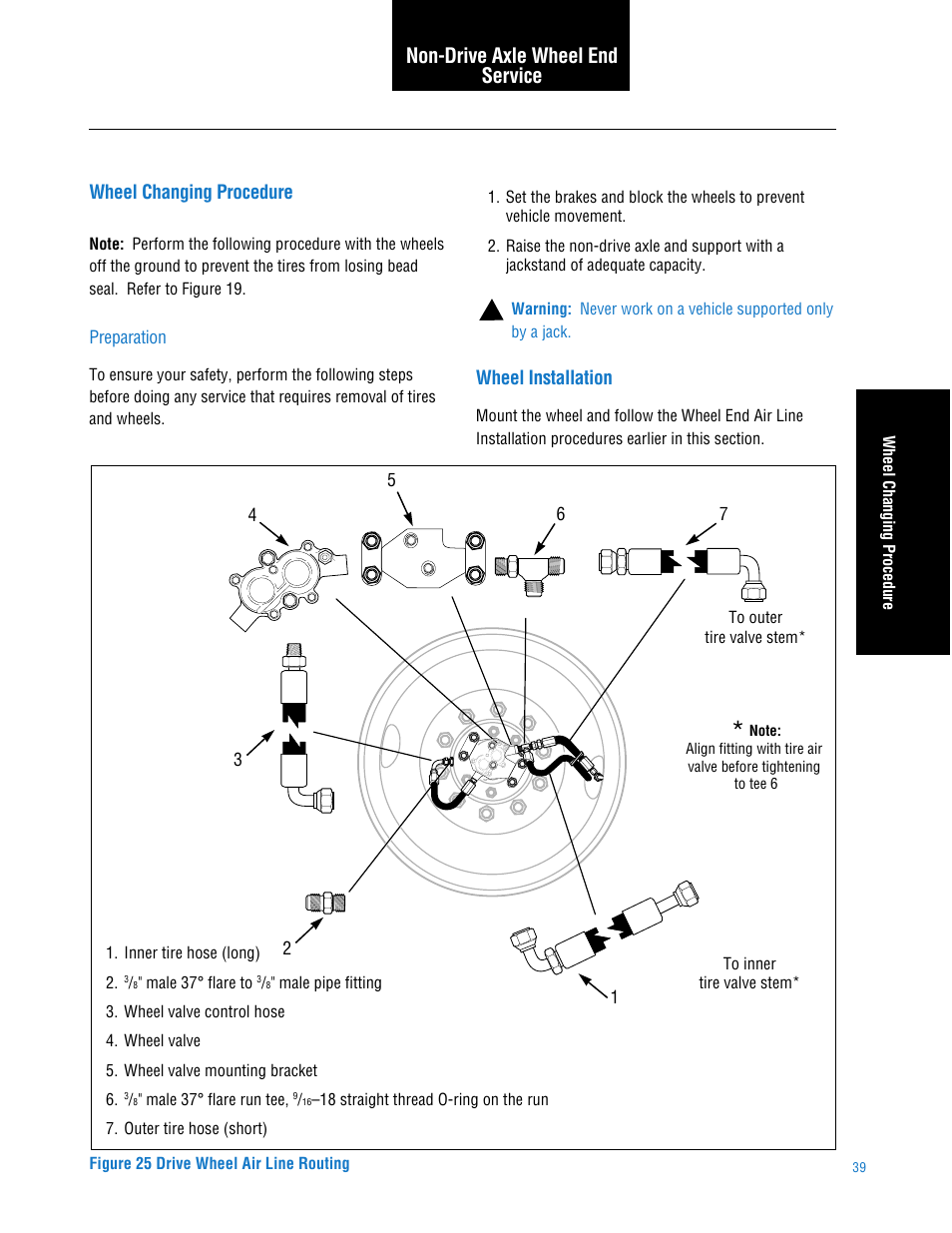Wheel changing procedure, Wheel installation, Wheel changing procedure wheel installation | Non-drive axle wheel end service | Spicer TPCS (Tire Pressure Control System) Service Manual User Manual | Page 39 / 60