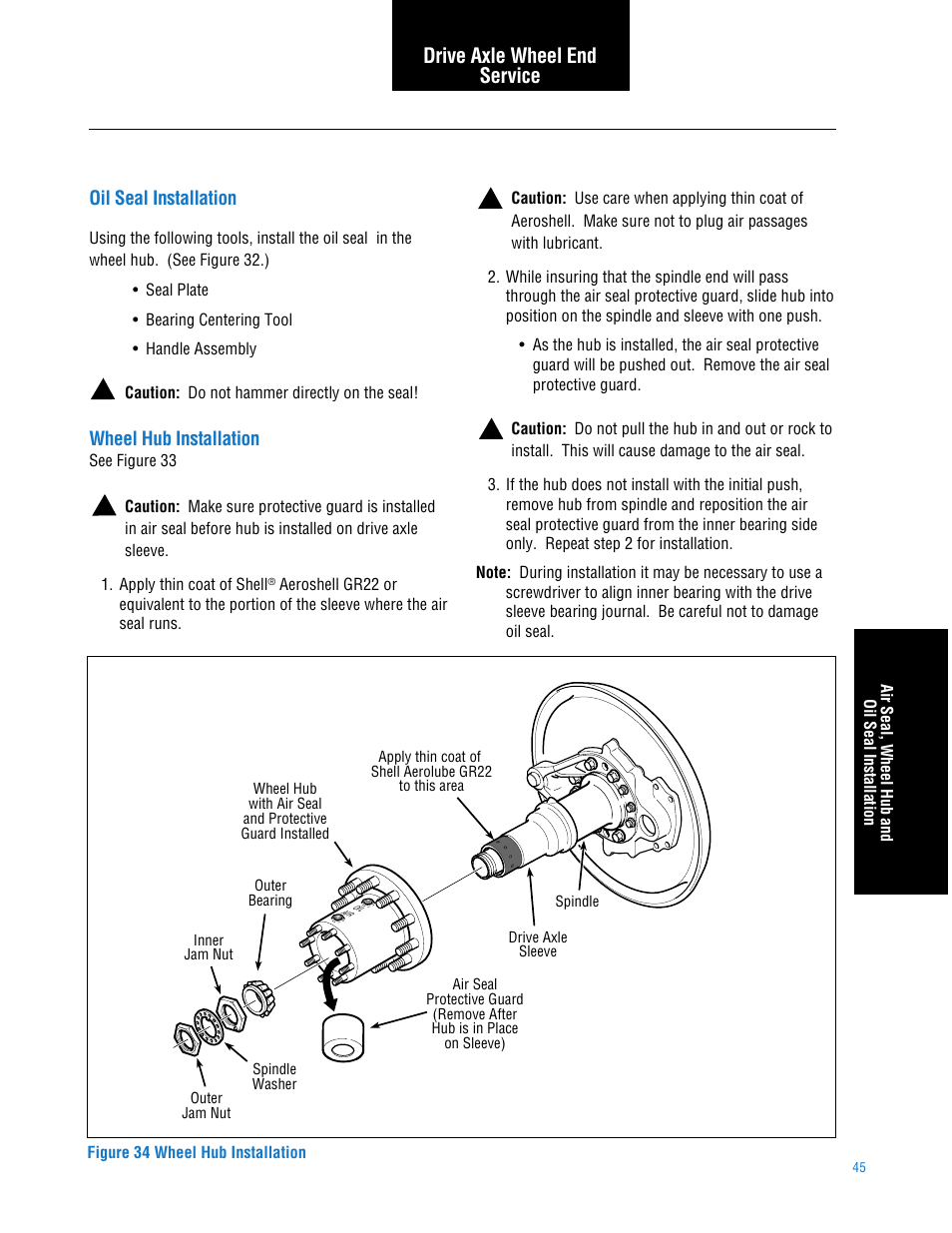 Oil seal installation, Wheel hub installation, Oil seal installation wheel hub installation | Drive axle wheel end service | Spicer TPCS (Tire Pressure Control System) Service Manual User Manual | Page 45 / 60