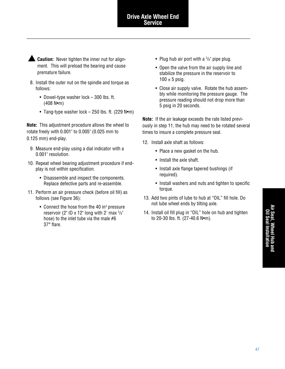 Drive axle wheel end service | Spicer TPCS (Tire Pressure Control System) Service Manual User Manual | Page 47 / 60