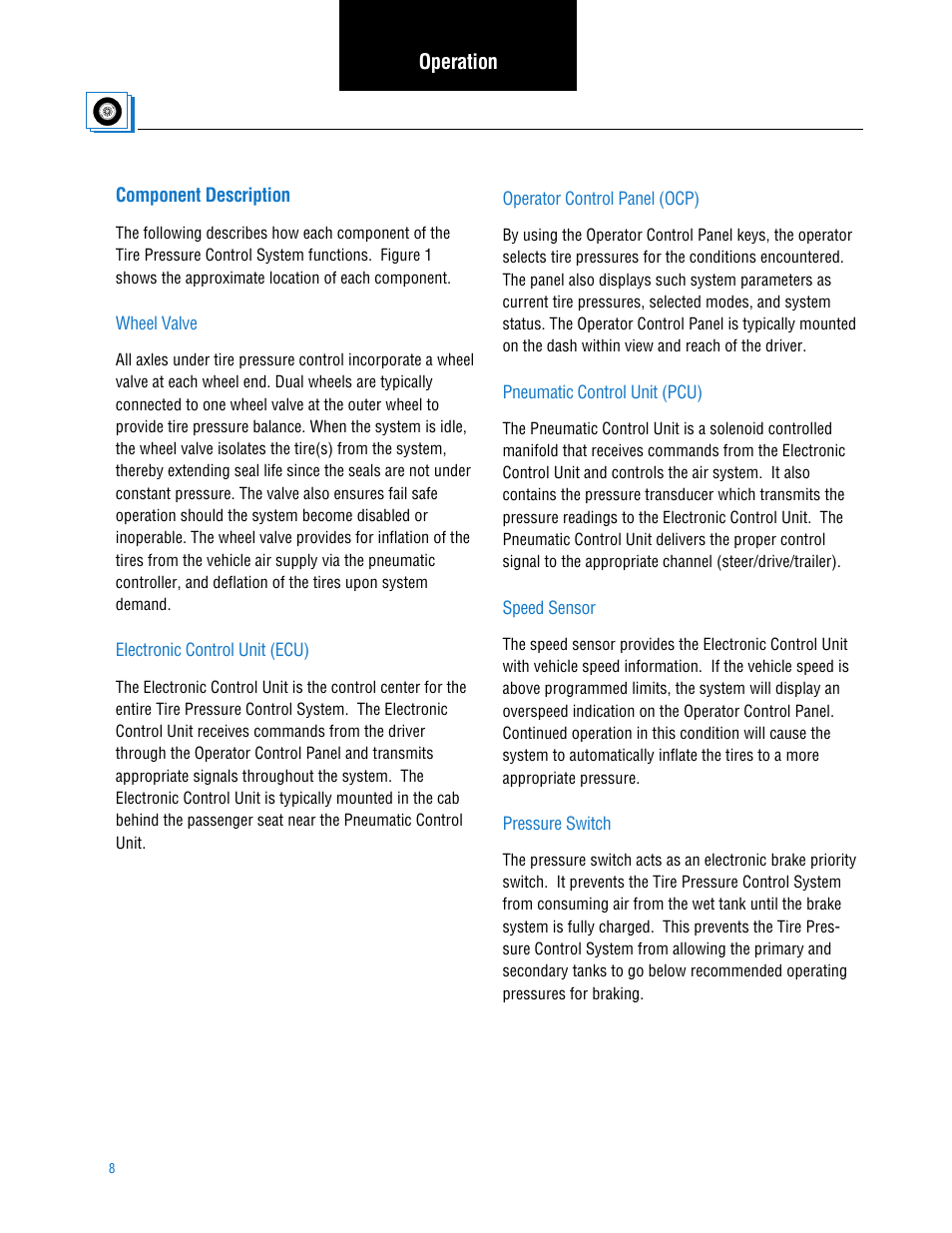 Operation, Component description, Section 2: operation | Spicer TPCS (Tire Pressure Control System) Service Manual User Manual | Page 8 / 60