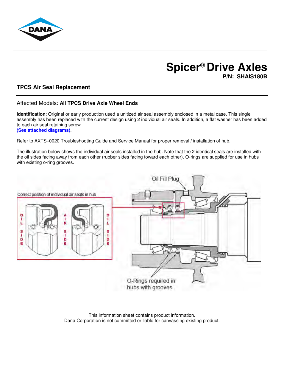 Spicer TPCS Air Seal Replacement User Manual | 3 pages