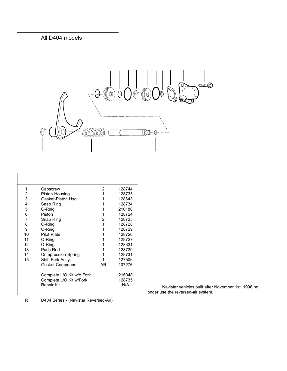 Cast iron cover design lockout, Navistar rev - air type) models : all d404 models | Spicer New Cast Iron Cover Inter-axle Differential Lockout units User Manual | Page 6 / 8