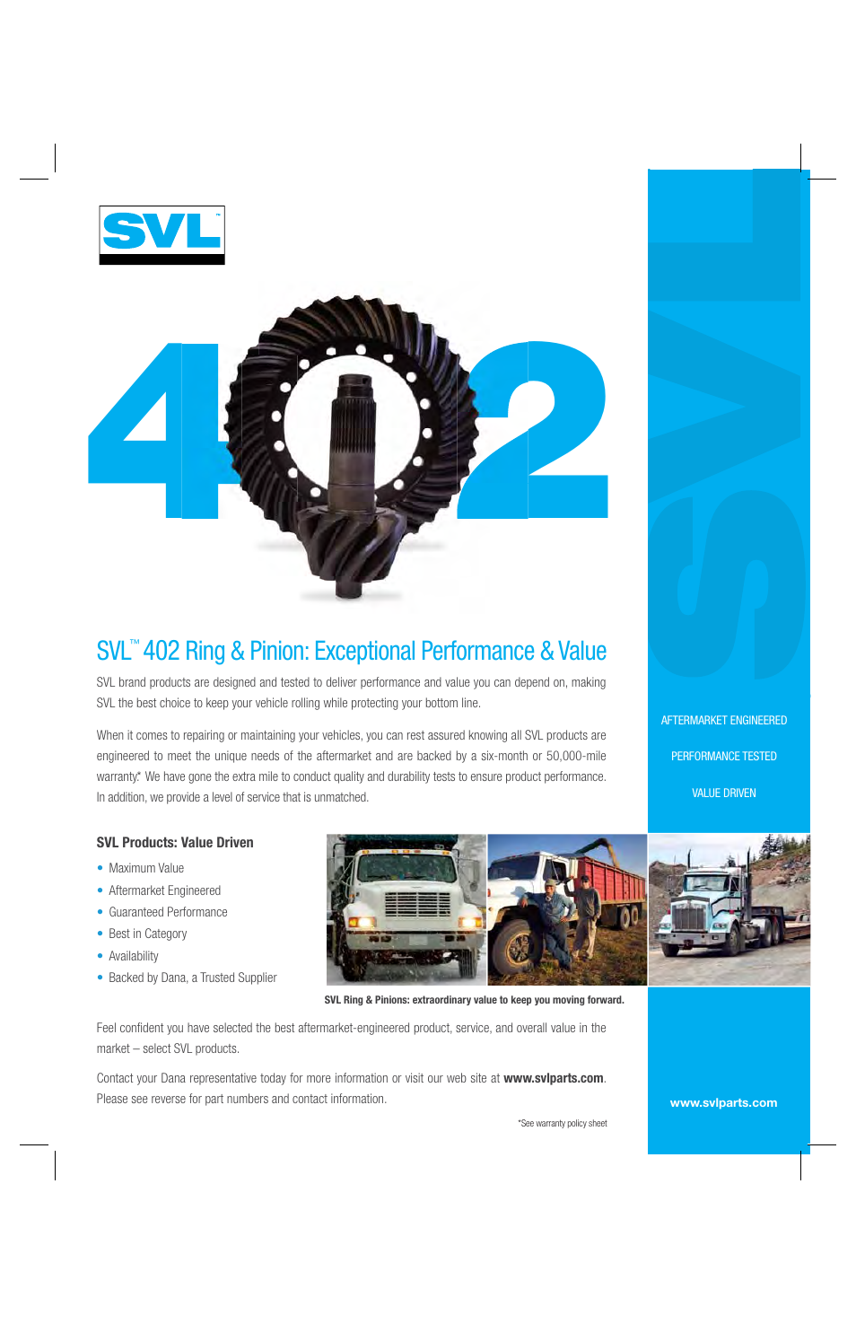 Spicer SVL 402 Ring & Pinion: Exceptional Performance & Value User Manual | 2 pages