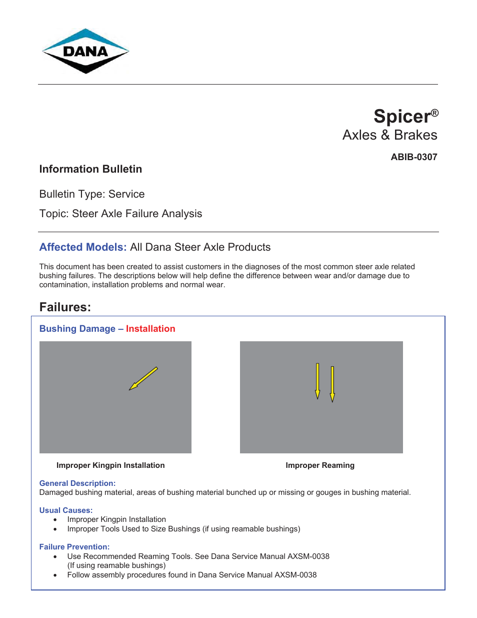 Spicer Steer Axle Failure Analysis User Manual | 3 pages