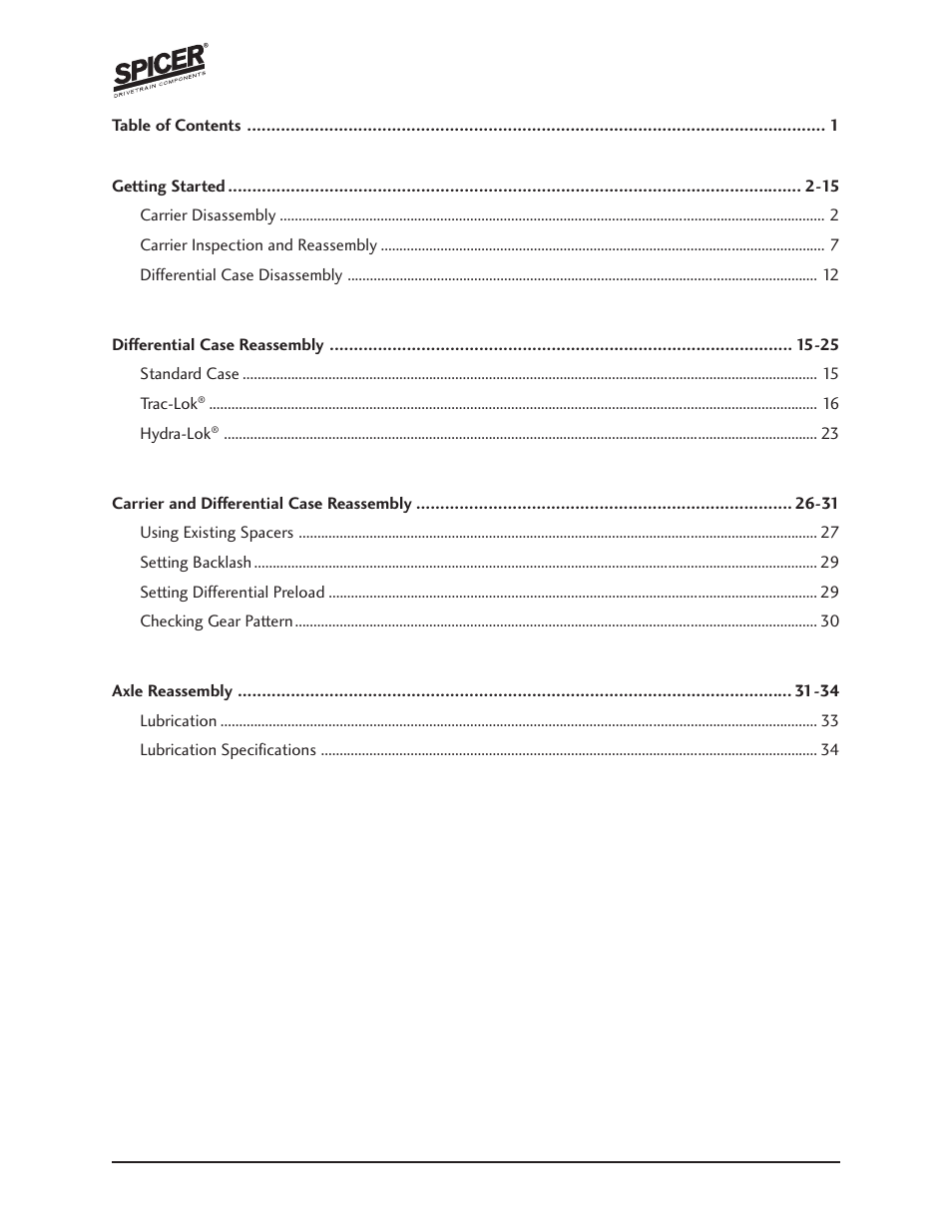 Spicer Jeep Grand Cherokee WJ 44-4 SERVICE MANUAL User Manual | Page 2 / 35