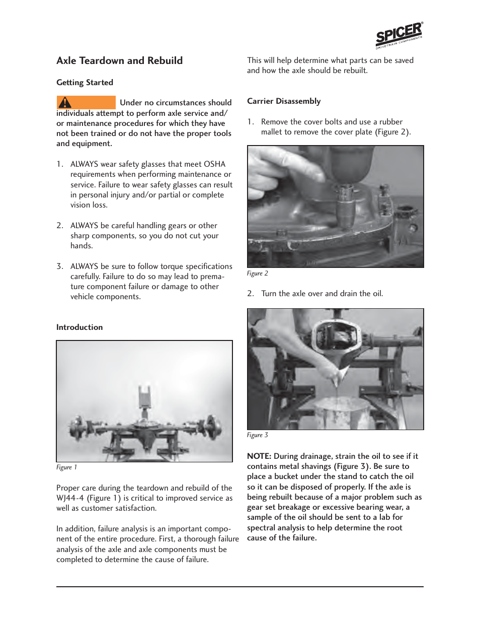 Axle teardown and rebuild | Spicer Jeep Grand Cherokee WJ 44-4 SERVICE MANUAL User Manual | Page 3 / 35