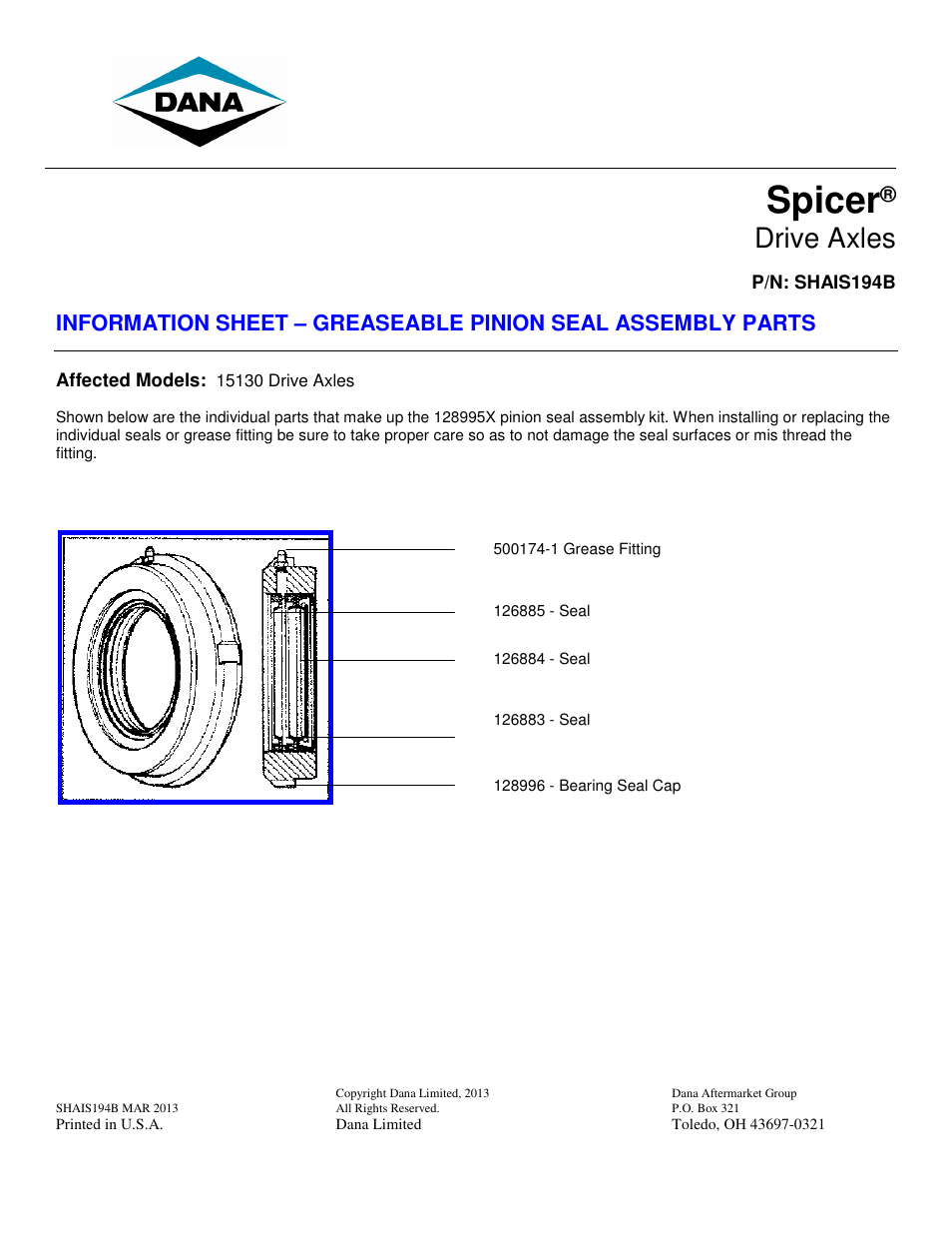 Spicer 15130 User Manual | 1 page