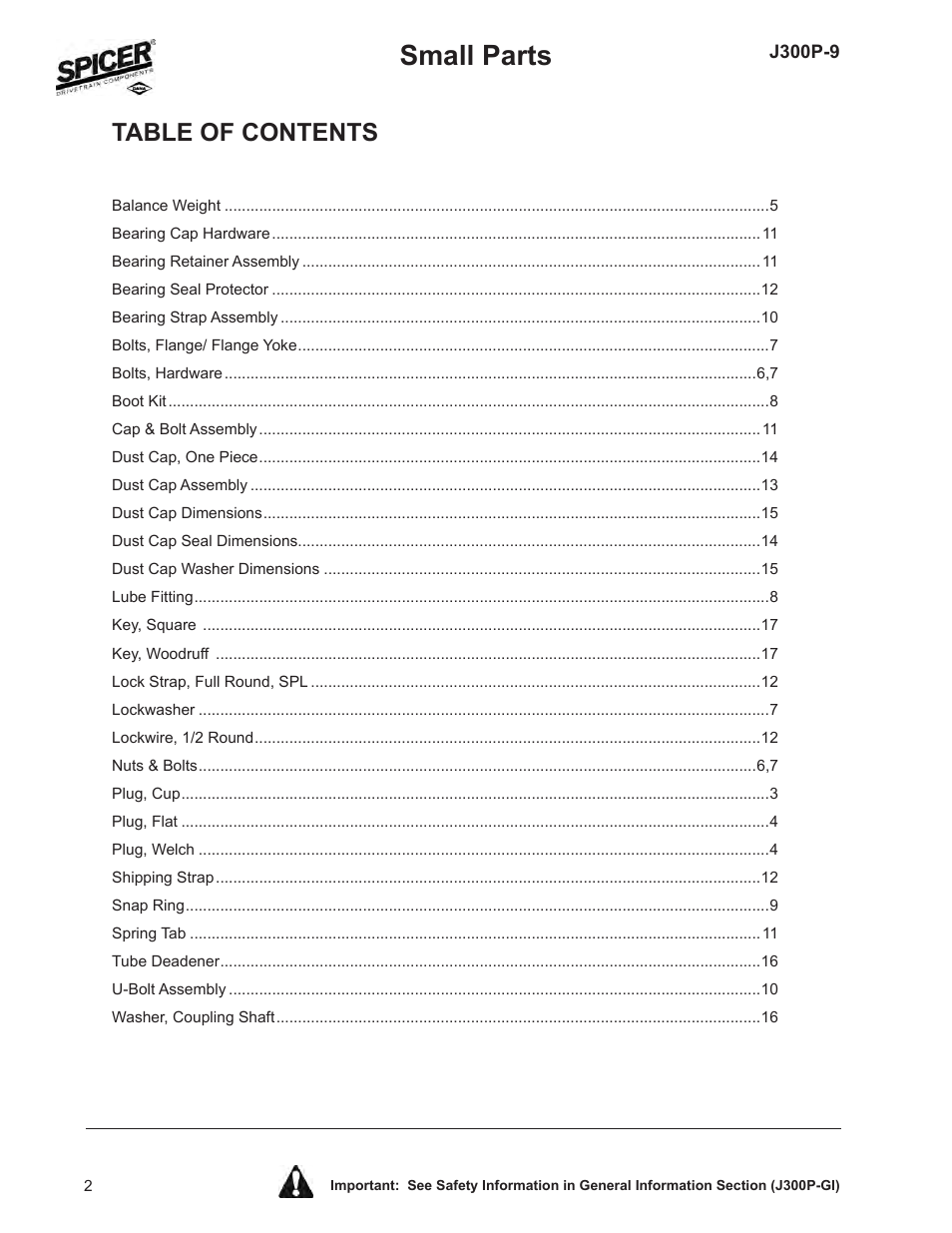 Spicer Driveline Components Catalog: Small Parts User Manual | Page 2 / 20