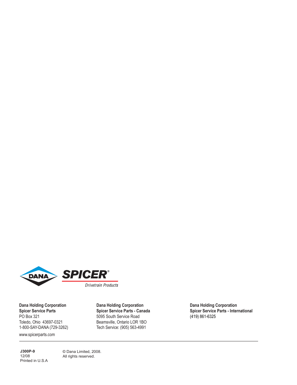Spicer Driveline Components Catalog: Small Parts User Manual | Page 20 / 20
