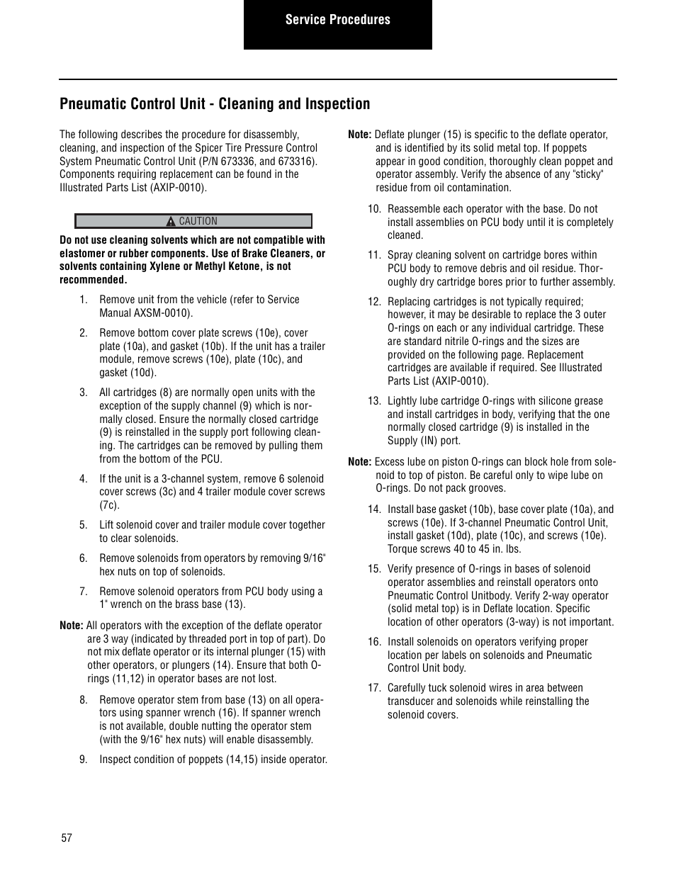 Pneumatic control unit - cleaning and inspection | Spicer TPCS Troubleshooting Guide User Manual | Page 60 / 76