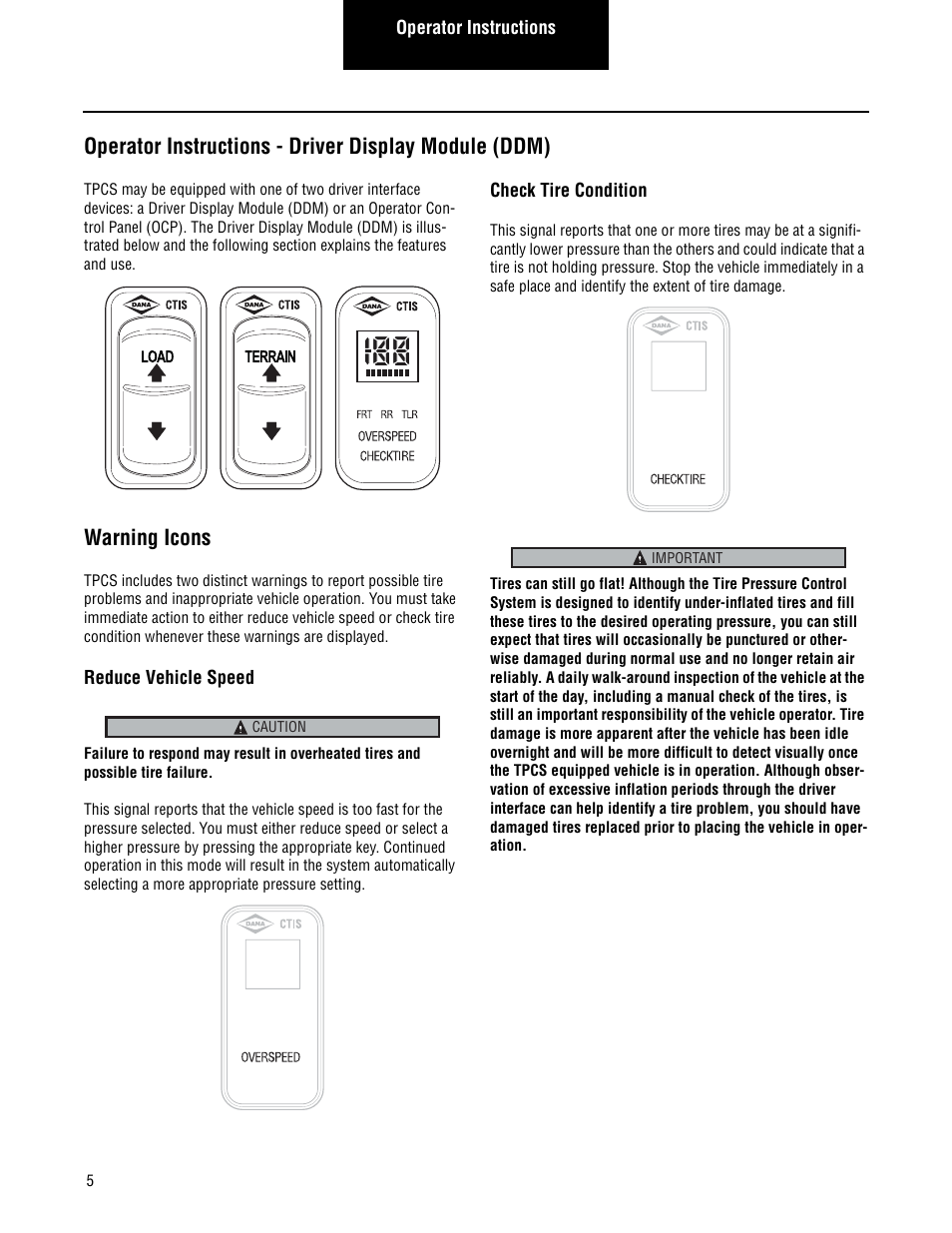 Warning icons, Driver display module (ddm) | Spicer TPCS Troubleshooting Guide User Manual | Page 8 / 76