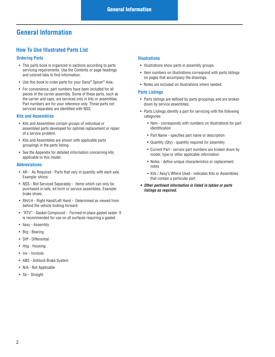 General information, How to use illustrated parts list | Spicer IPL: Models ON or AFTER June 10, 2013 User Manual | Page 4 / 62