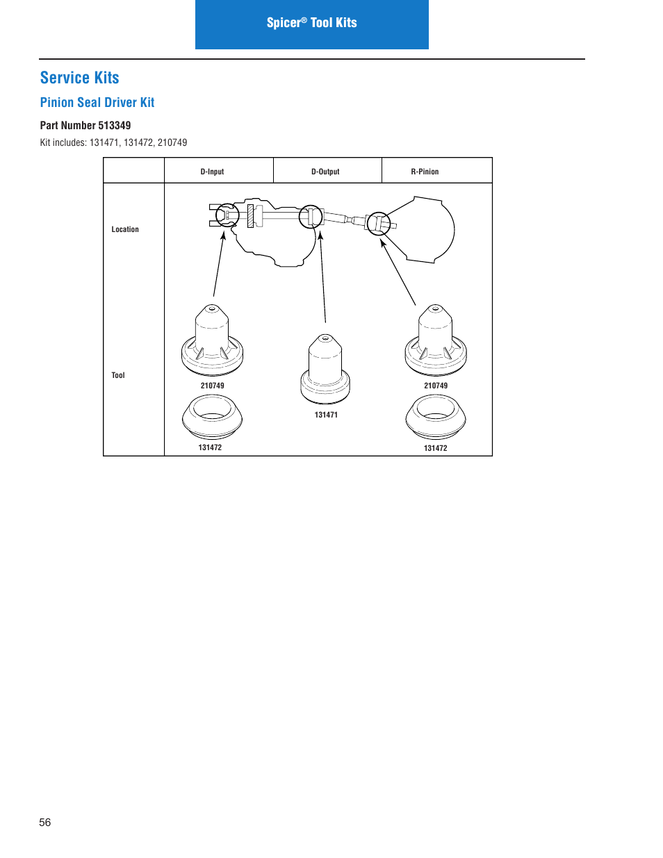 Service kits, Pinion seal driver kit, Spicer | Tool kits | Spicer IPL: Models ON or AFTER June 10, 2013 User Manual | Page 58 / 62