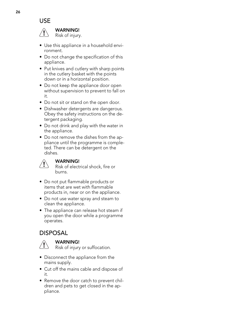 Disposal | AEG ELECTROLUX F 55420 W 0 P User Manual | Page 26 / 88