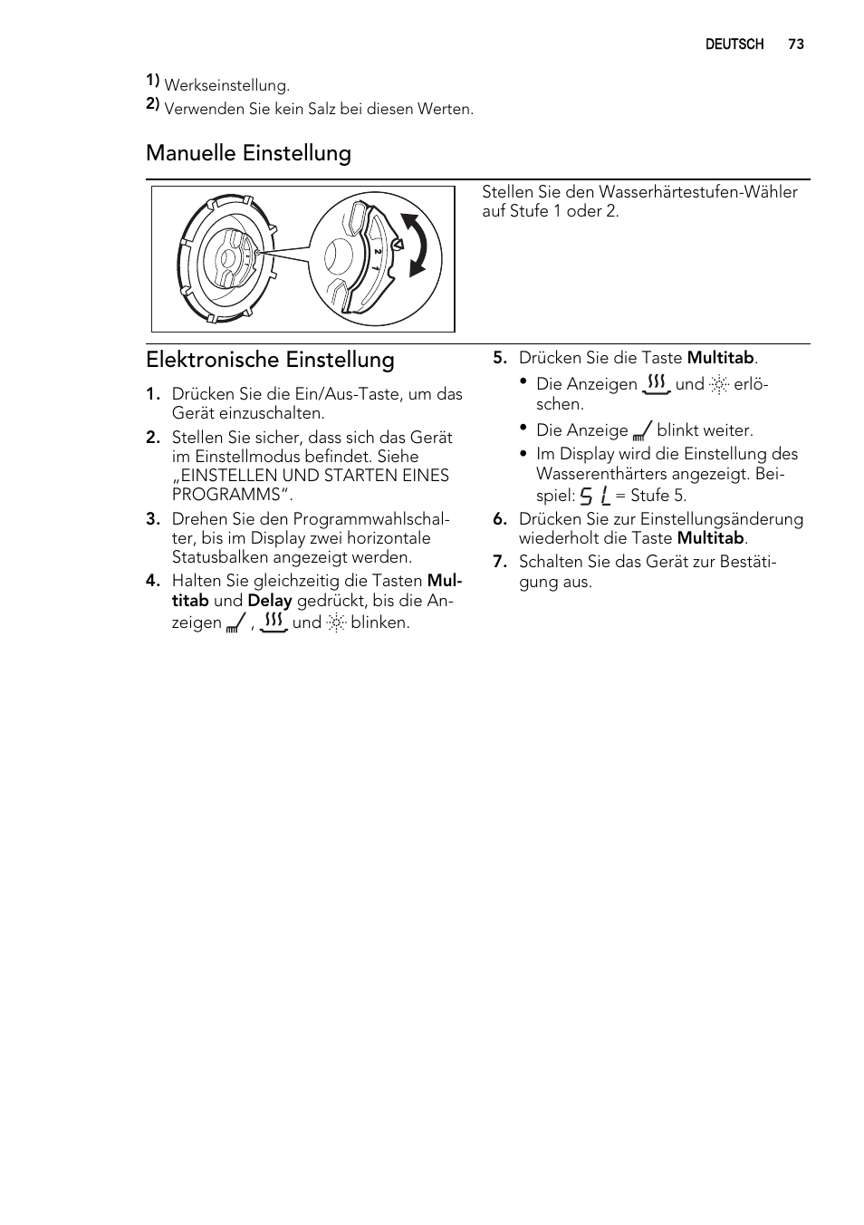 Manuelle einstellung, Elektronische einstellung | AEG ELECTROLUX F 55420 W 0 P User Manual | Page 73 / 88