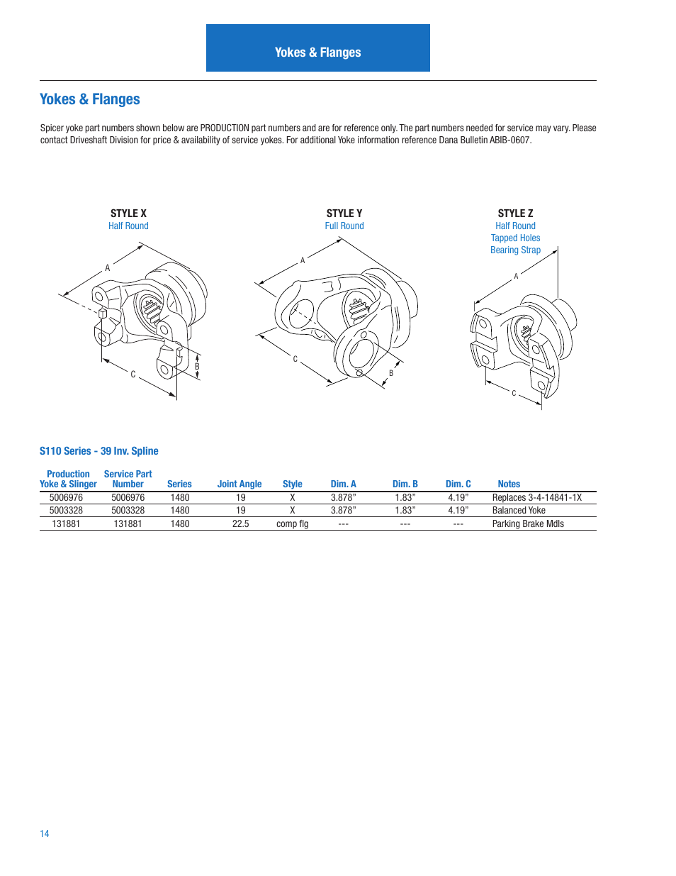 Yokes & flanges | Spicer S110 User Manual | Page 16 / 18