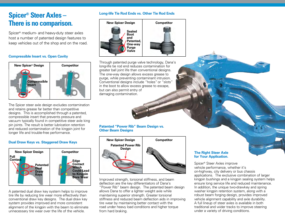Spicer, Steer axles – there is no comparison | Spicer Medium- and Heavy-Duty Steer Axles vs. Competitive Steer Axles User Manual | Page 2 / 2