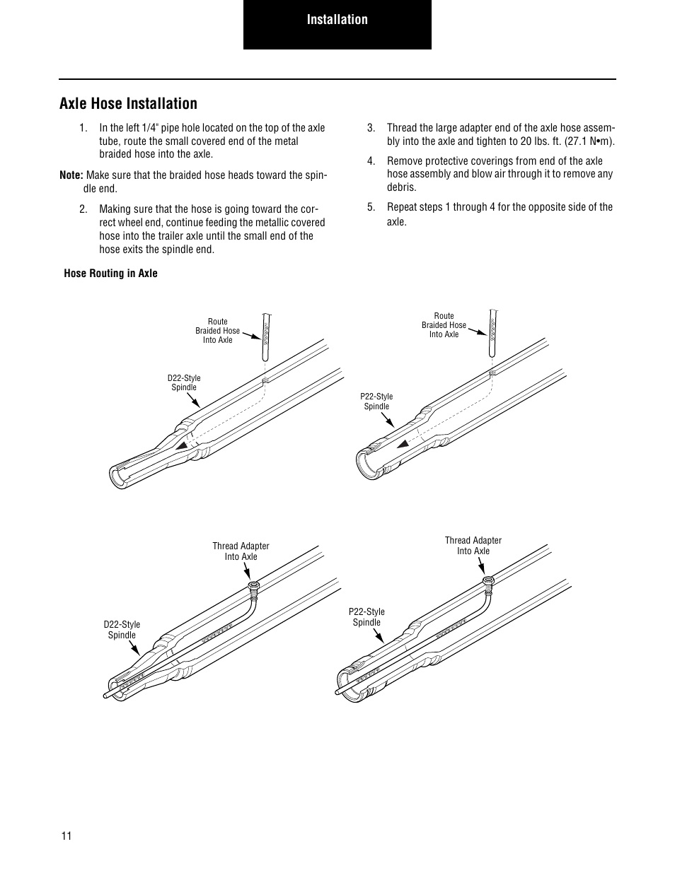 Axle hose installation, Installation | Spicer TIMS (Tire Inflation and Monitor System) for Trailers Installation Guide User Manual | Page 14 / 40