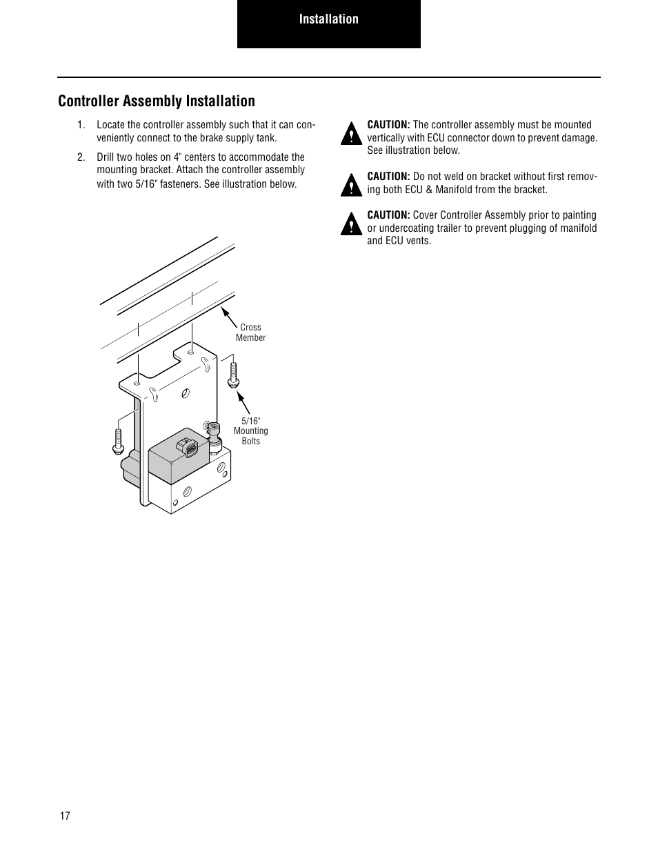 Controller assembly installation, Installation | Spicer TIMS (Tire Inflation and Monitor System) for Trailers Installation Guide User Manual | Page 20 / 40