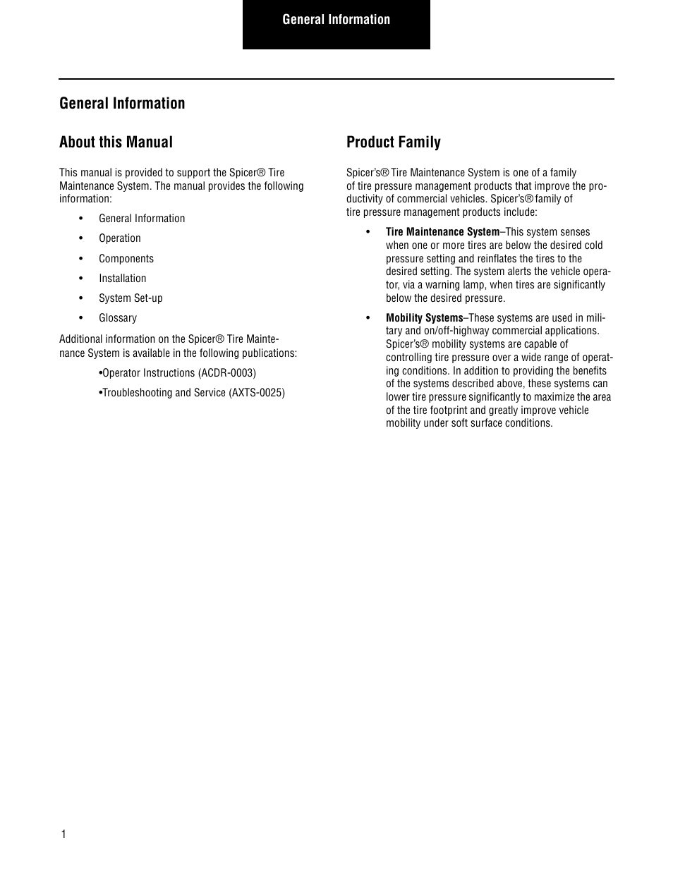 General information, About this manual product family, General information about this manual | Product family | Spicer TIMS (Tire Inflation and Monitor System) for Trailers Installation Guide User Manual | Page 4 / 40