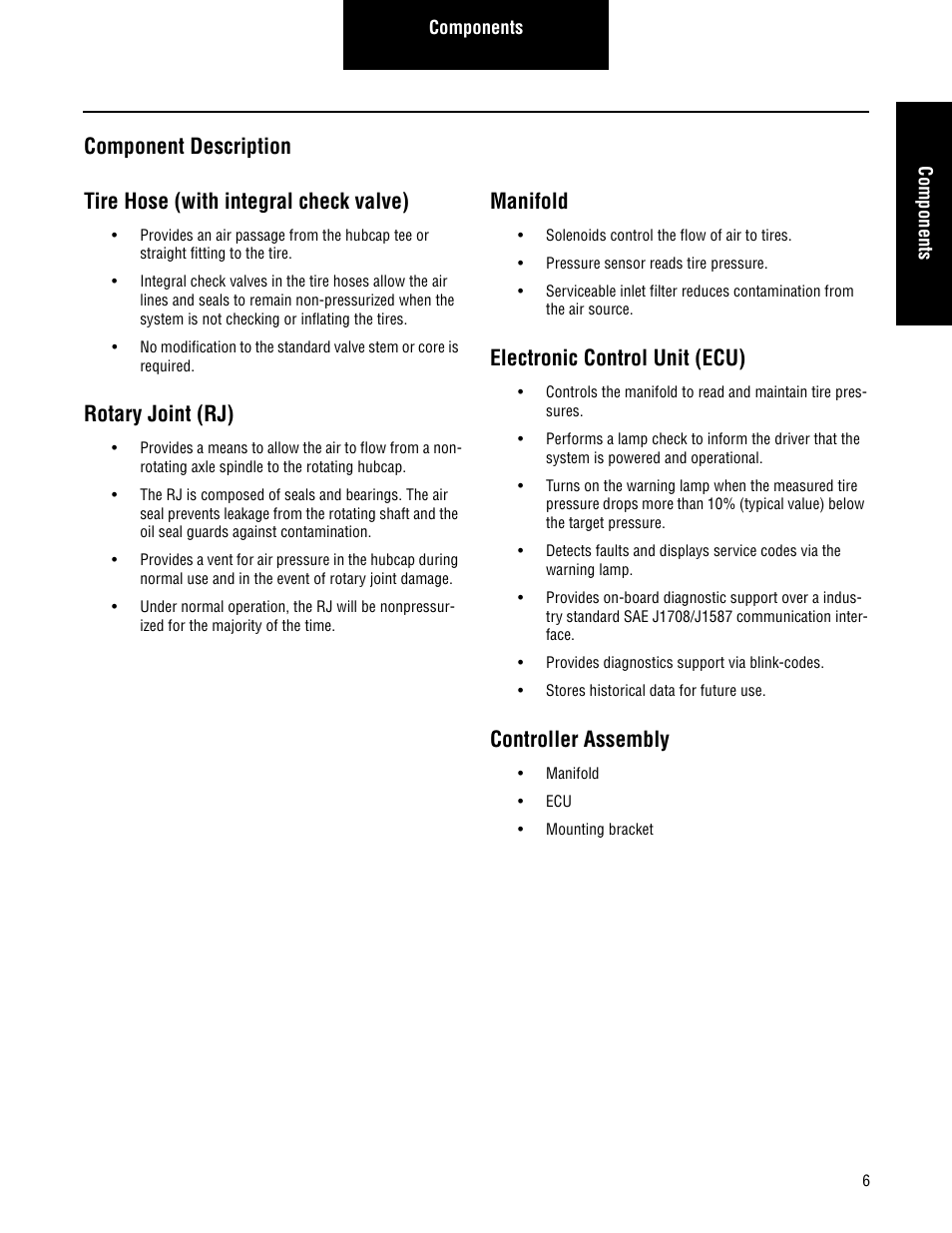 Component description, Rotary joint (rj), Manifold | Electronic control unit (ecu), Controller assembly | Spicer TIMS (Tire Inflation and Monitor System) for Trailers Installation Guide User Manual | Page 9 / 40