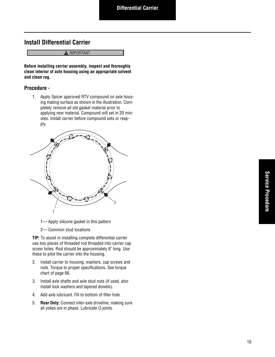Install differential carrier | Spicer Single Drive Axles Service Manual: Single Reduction & Single Reduction with Differential Lock User Manual | Page 13 / 70