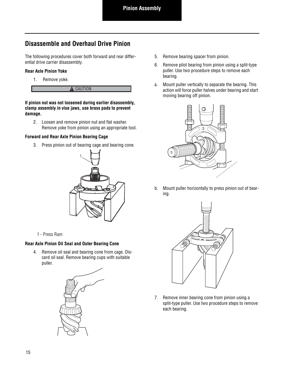 Disassemble and overhaul drive pinion | Spicer Single Drive Axles Service Manual: Single Reduction & Single Reduction with Differential Lock User Manual | Page 18 / 70