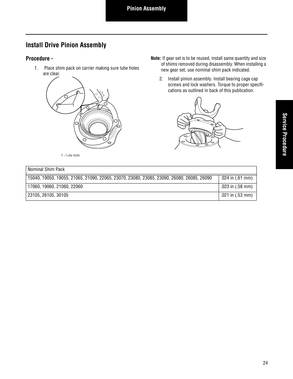 Install drive pinion assembly | Spicer Single Drive Axles Service Manual: Single Reduction & Single Reduction with Differential Lock User Manual | Page 27 / 70