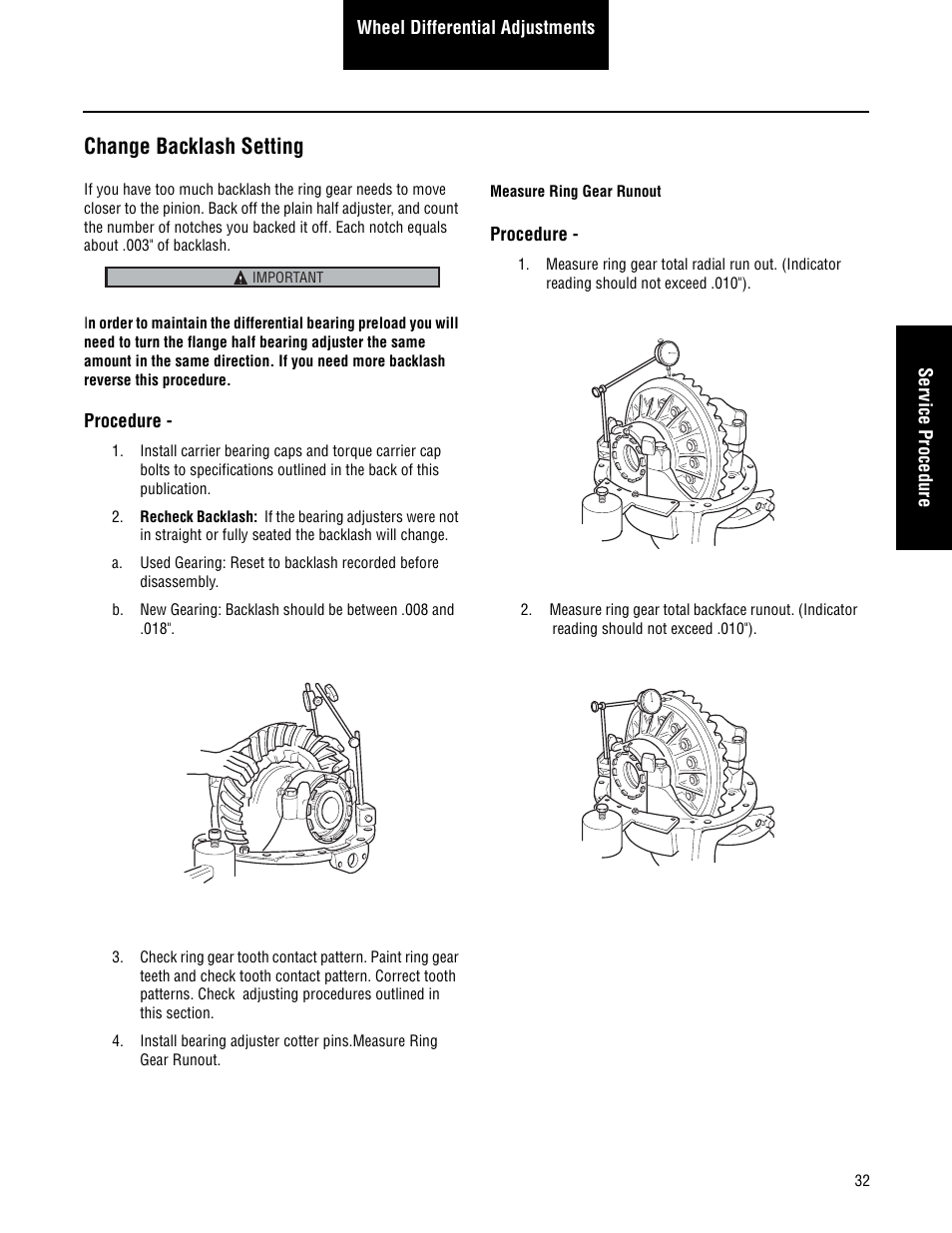 Change backlash setting | Spicer Single Drive Axles Service Manual: Single Reduction & Single Reduction with Differential Lock User Manual | Page 35 / 70